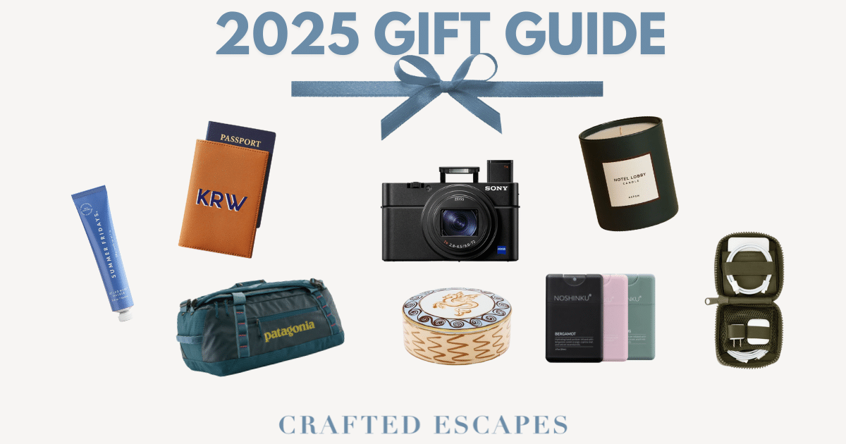 2025 gift guide for travelers with stocking stuffers, travel gear, tech, skincare, clothing