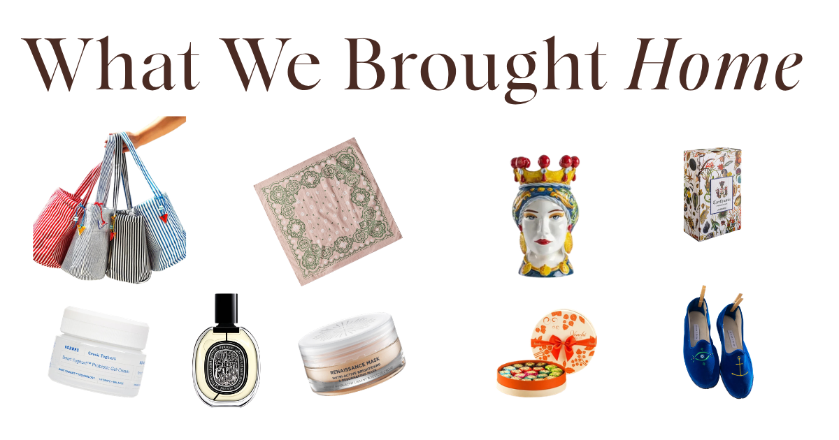 what we brought home-travels -skincare, pottery, shoes, bags